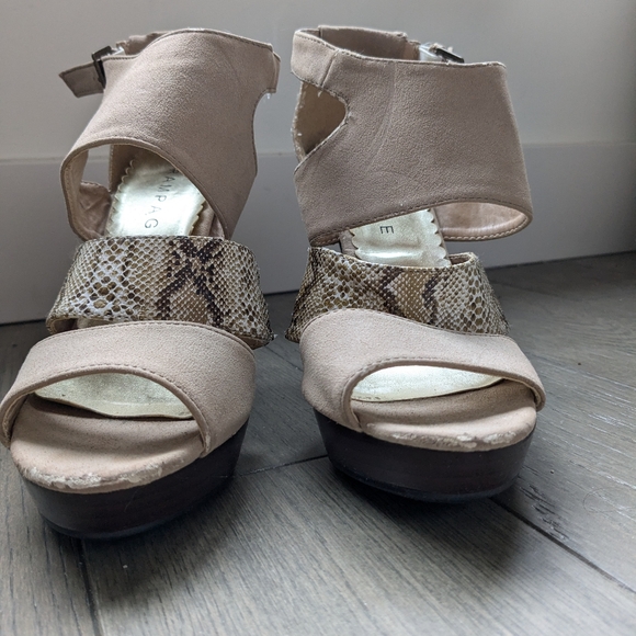 Rampage 4" Snakeskin Tan Cream Suede Open-Toe Heels, Size 7.5 - Picture 4 of 9